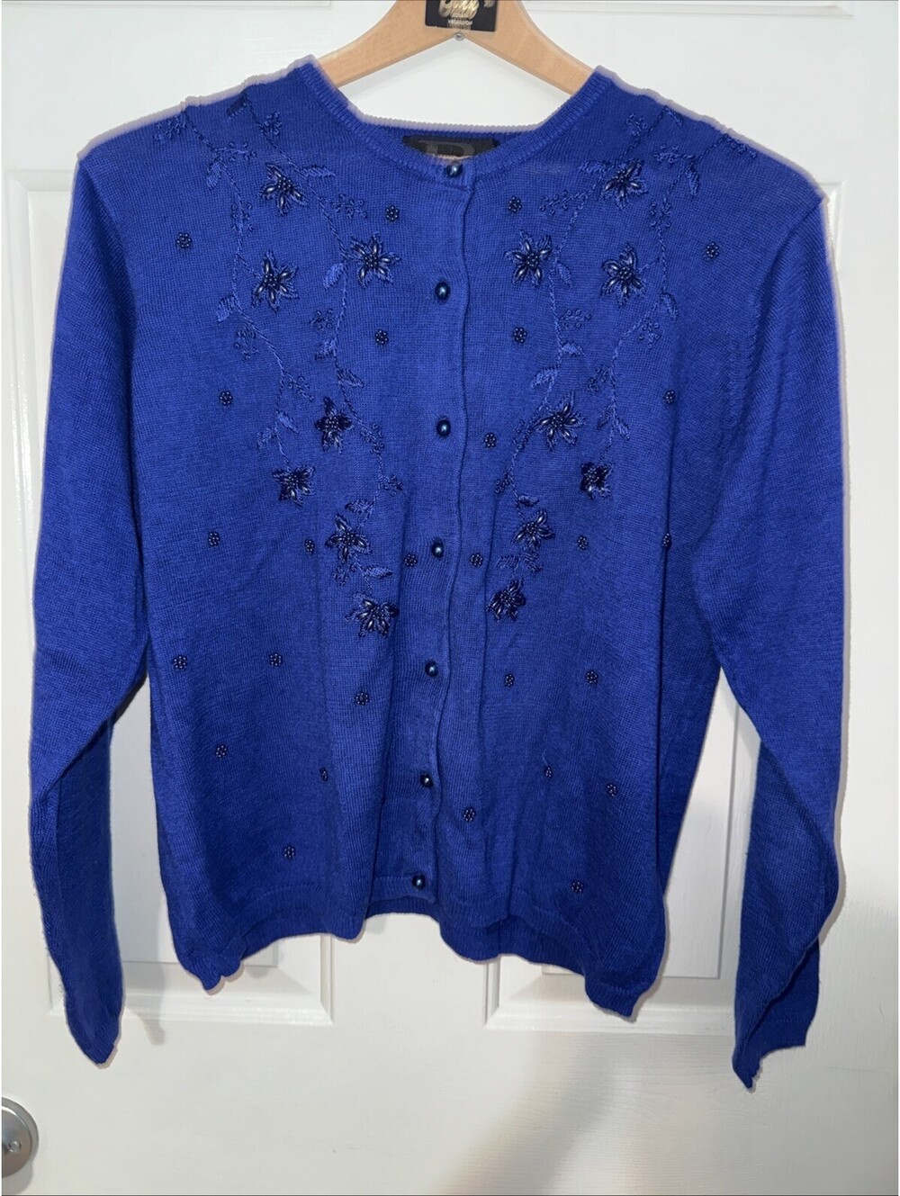 REQUIREMENTS Royal Blue Cardigan Sweater Beaded Size Large